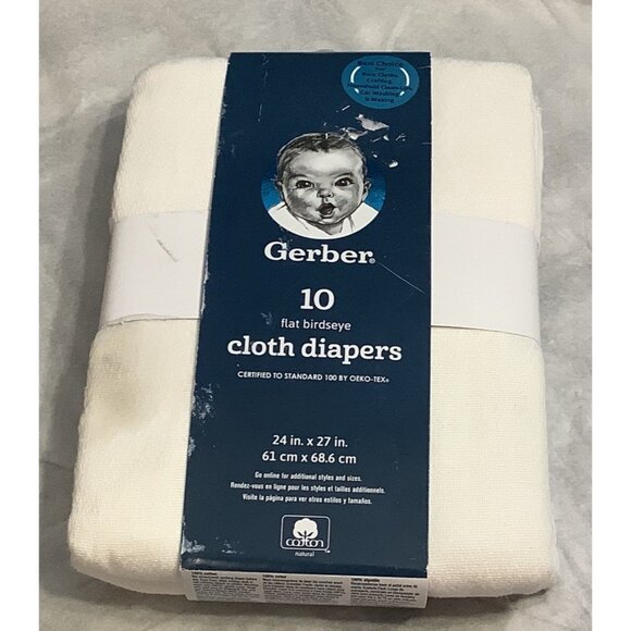 Gerber 10 Flat Birdseye Cloth Diapers 24x27 100% Cotton Reusable & Absorbent - Picture 1 of 4